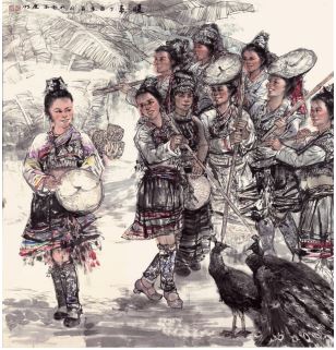 作者：黄庆明 作品名称：《花腰姑娘》—纸本水墨 作品尺寸：200cm×200cm  创作时间：2017 年