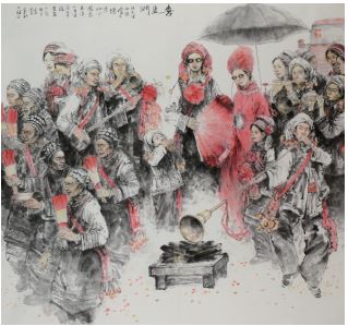 作者：李宏兴 作品名称：《喜迎门》—纸本水墨 作品尺寸：182cm×192cm 创作时间：2017 年