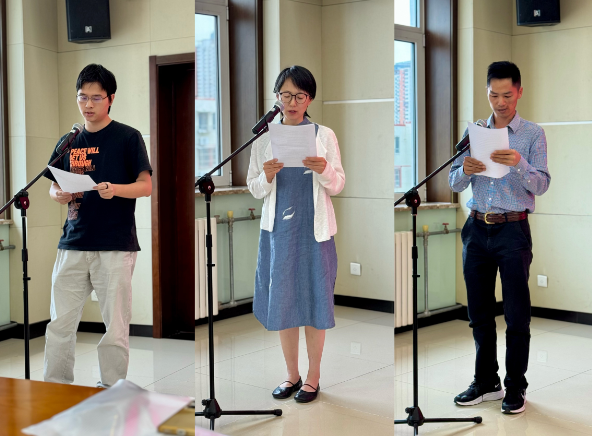 何健、赵立静、李永超(从左至右)三位学员代表发言