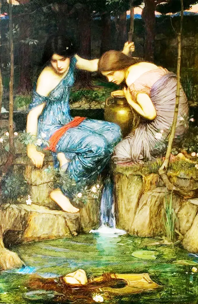 英国画家沃特豪斯的《发现俄耳甫斯头颅的仙女们》，图片来源：Bing