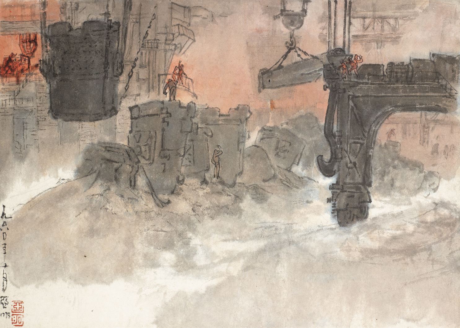 钢铁捃拾集（之一）亚明 28.5cm×39cm 纸本设色 1960年 私人藏