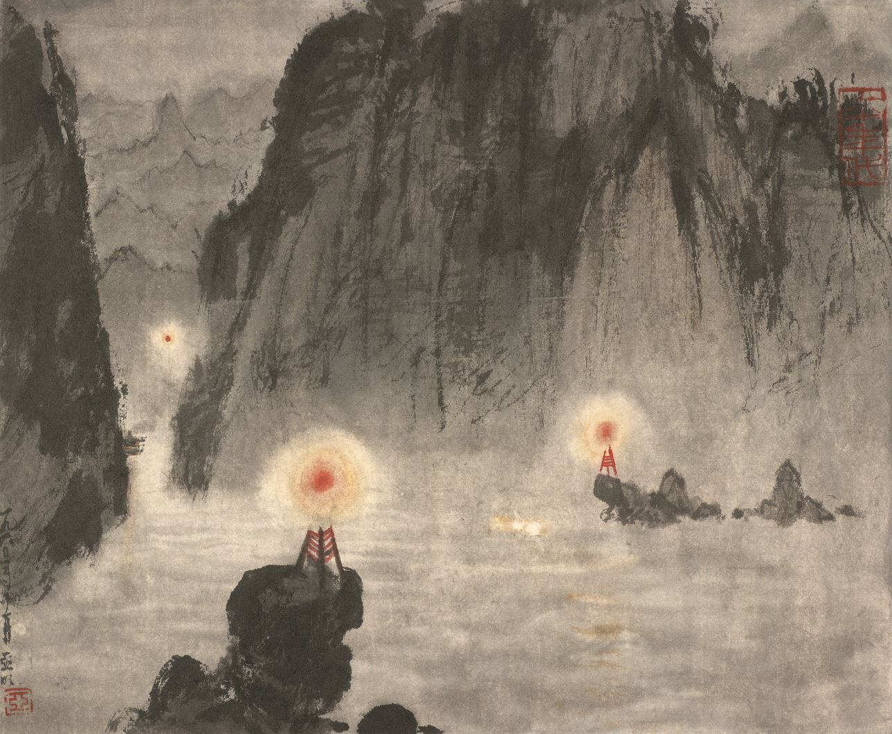 夜航 亚明 28cm×34cm 纸本设色 私人藏