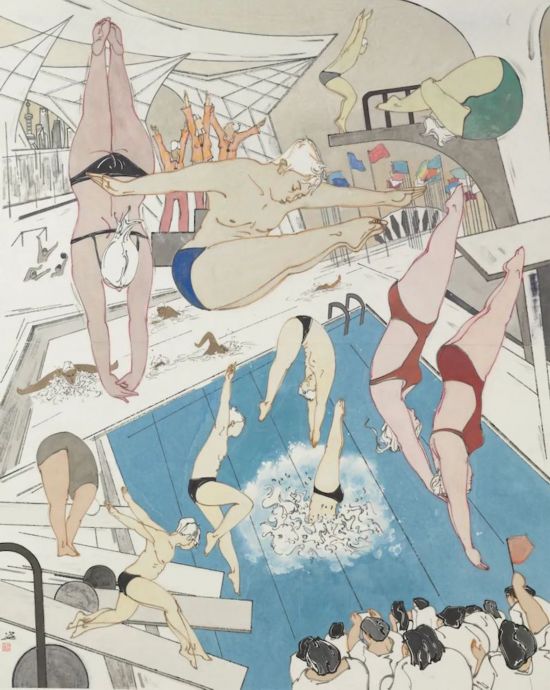 白璎《第十四届国际泳联世界锦标赛在上海举行》194×154cm&nbsp;中国画2021年 中华艺术宫（上海美术馆）藏
